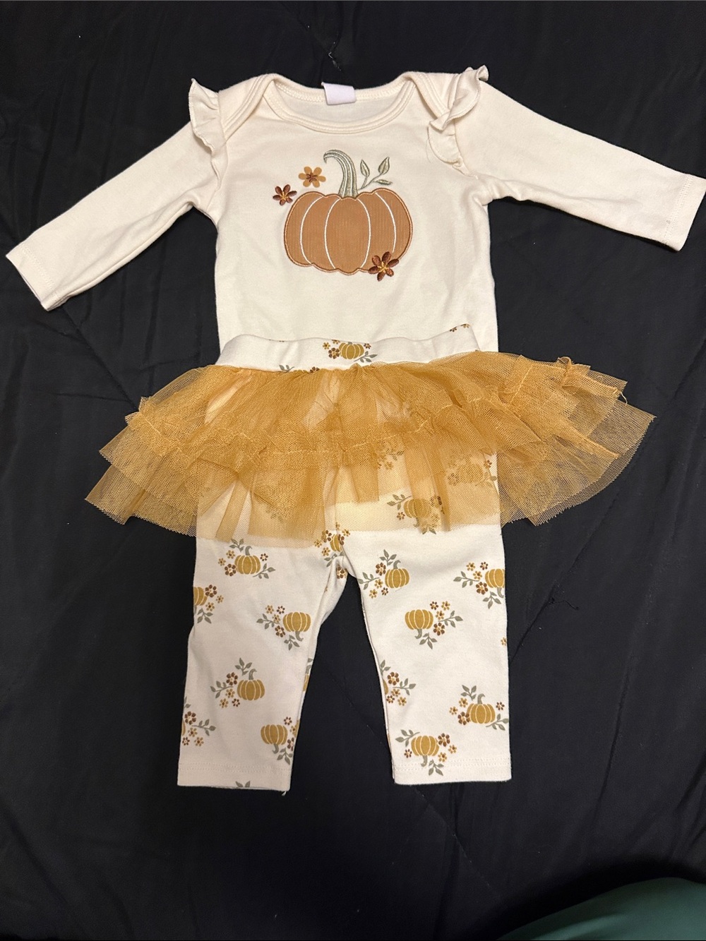 Cream & Mustard Pumpkin Tutu Baby Halloween Outfit